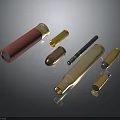 Different Types Of Weapons Ammunition With Metal Casings And Gold Red Colors