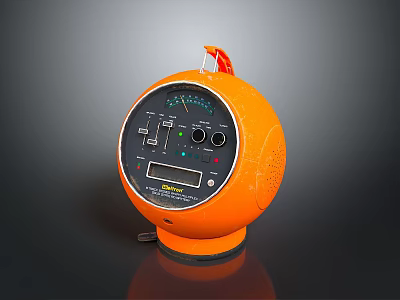 Modern Orange Circular Compact Desktop Computer With Digital Display Ports Buttons And Speaker Grills 3d model