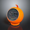 Modern Orange Circular Compact Desktop Computer With Digital Display Ports Buttons And Speaker Grills 3d model