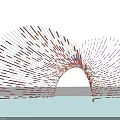 Modern Curved Pergola With Vibrant Lighting And Water Surface Reflection At Sunset