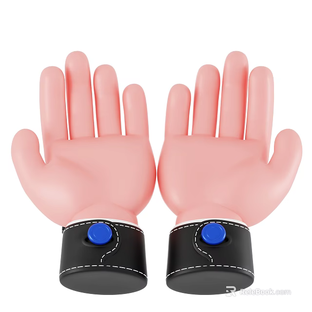 Decorative Ornament Set Featuring Pink Hand Shaped Design With Black Straps And Blue Buttons 3d model 
