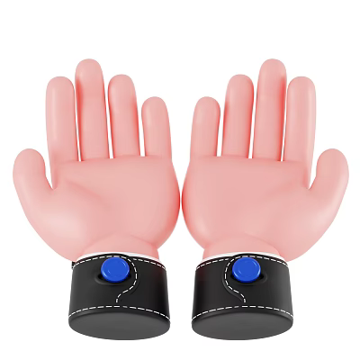 Decorative Ornament Set Featuring Pink Hand Shaped Design With Black Straps And Blue Buttons 3d model