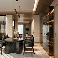 Modern Living Dining Room Interior Design With Circular Chandeliers Beige Sofa And Coffee Table
