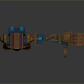 3D Game Movie Robot Character With Orange Blue Mechanical Armor And Weapon Arm