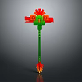 Vibrant 3D Modeled Weapon With Long Green Handle Red Decorative Head And Orange Bottom Accents