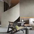 Minimalist Modern Interior Design With Leisure Chair Spiral Wall And Side Table