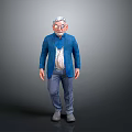 Elderly Man With White Hair Wearing Glasses Blue Jacket Striped Shirt Jeans Gray Shoes