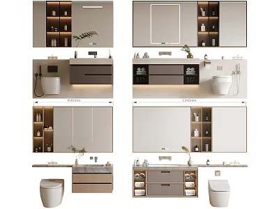 Modern Elegant Bathroom Washbasin Vanity With Mirror Cabinet And Storage Drawers 3d model