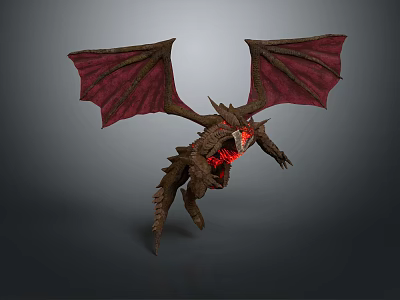 Fantasy Mythical Dragon 3D Model Featuring Red Wings Glowing Body and Spiked Design 3d model