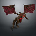 Fantasy Mythical Dragon 3D Model Featuring Red Wings Glowing Body and Spiked Design