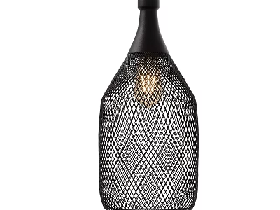 Modern Black Mesh Diamond Pattern Bottle Shaped Pendant Light with Illuminated Bulb 3d model
