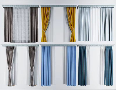 Multiple Elegant Curtains with Assorted Colors and Styles for Interior Decor 3d model