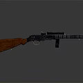 Vintage Machine Gun Featuring Wooden Grip Circular Drum Magazine And Chain Feed Mechanism