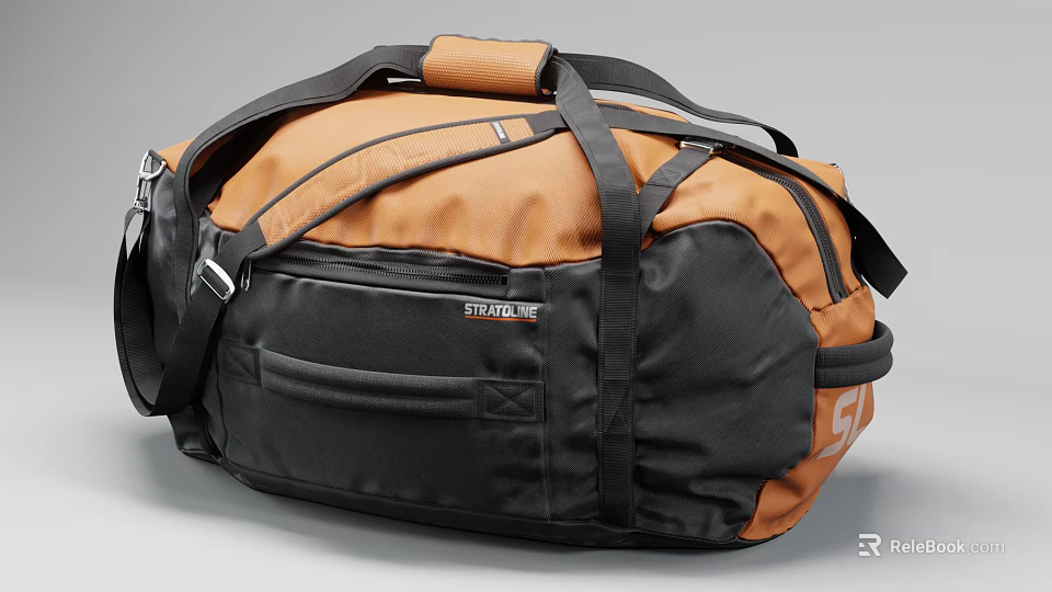 Orange And Black Stride Duffel Bag With Multiple Pockets Handle Shoulder Strap And Durable Material 3d model 