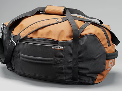 Orange And Black Stride Duffel Bag With Multiple Pockets Handle Shoulder Strap And Durable Material 3d model