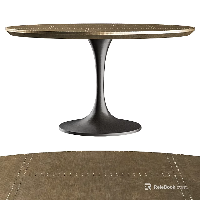 Modern Round Coffee Table With Brown Textured Top And Black Metal Base 3d model 