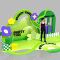 Vibrant Green Floral Installation for Party Time with Purple Yellow Flowers and Grass like Decor