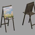 Wooden Art Easels With Canvas Painting Paints Brushes And Artist Supplies