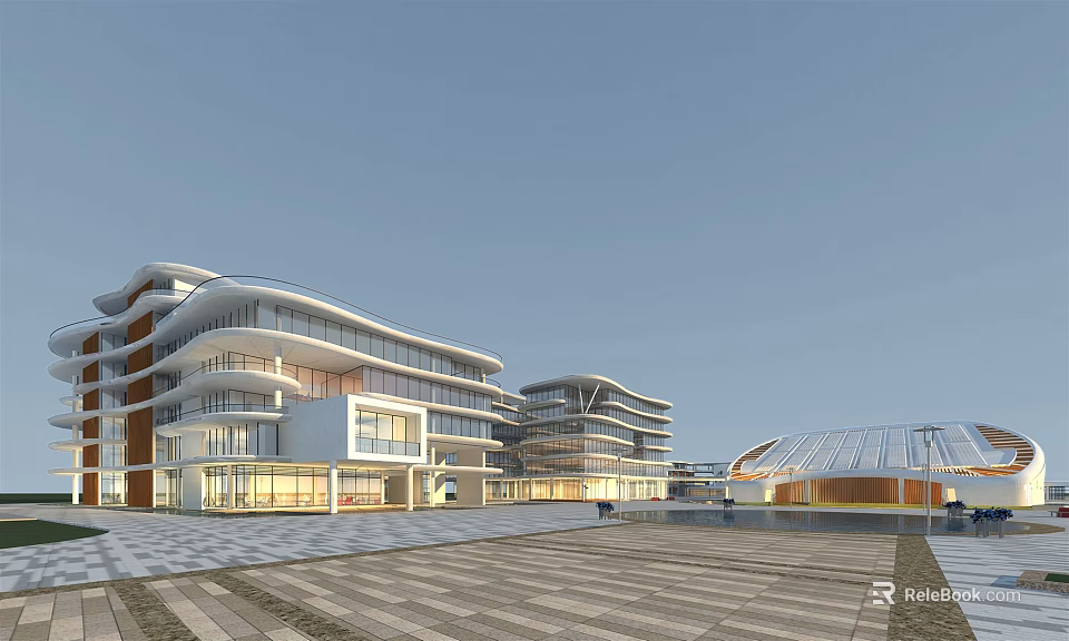 Modern School Building Complex With Glass Facades And Spacious Plaza Area 3d model 