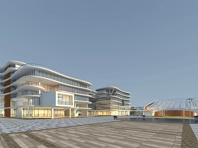 Modern School Building Complex With Glass Facades And Spacious Plaza Area 3d model