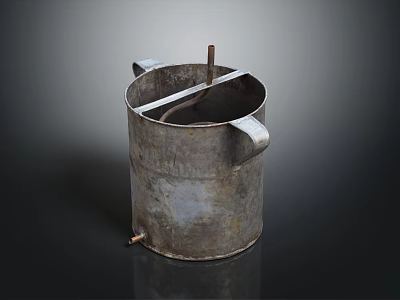 Rusty Vintage Metal Bucket With Two Handles Central Metal Rod And Bottom Valve 3d model