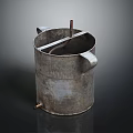 Rusty Vintage Metal Bucket With Two Handles Central Metal Rod And Bottom Valve