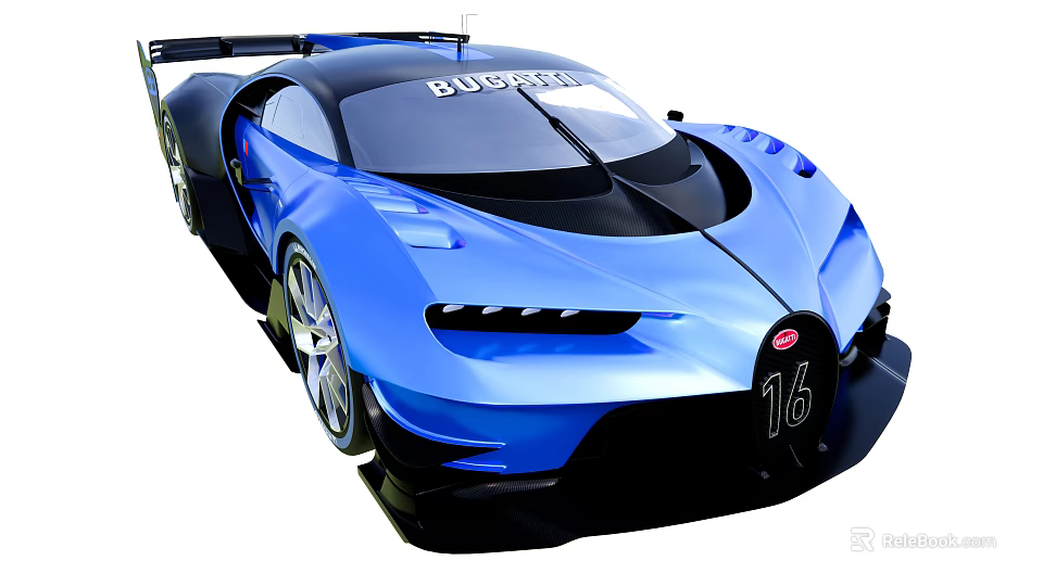 Blue Bugatti Supercar With Streamlined Body Design Black Roof And Large Alloy Wheels 3d model 