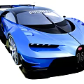 Blue Bugatti Supercar With Streamlined Body Design Black Roof And Large Alloy Wheels