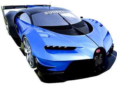 Blue Bugatti Supercar With Streamlined Body Design Black Roof And Large Alloy Wheels 3d model