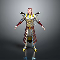 Man in Ornate Gold Red and Silver Armor with Decorative Shoulder Accents