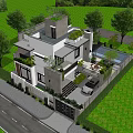 Modern Detached Villa Exterior Design With Lush Greenery And Courtyard Elements 3d model