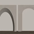 Light Colored Arched Door Frame Components Against Light Walls And Wooden Floor