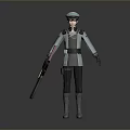 3D Character Model in Gray Blue Uniform With Hat Weapon and Belt Details