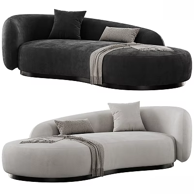Black And Beige Curved Sectional Sofa With Throw Pillows And Blanket 3d model