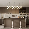 Modern Bar Area Interior Design With Two Bar Stools Pendant Lights And Cabinets 3d model