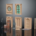 Decorative Wooden Furniture Models Including Doors Windows Fence Barrel And Cabinet