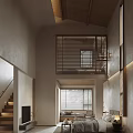 Spacious Modern Hotel Guest Room With Wooden Ceiling Staircase Louvered Windows And Natural Light