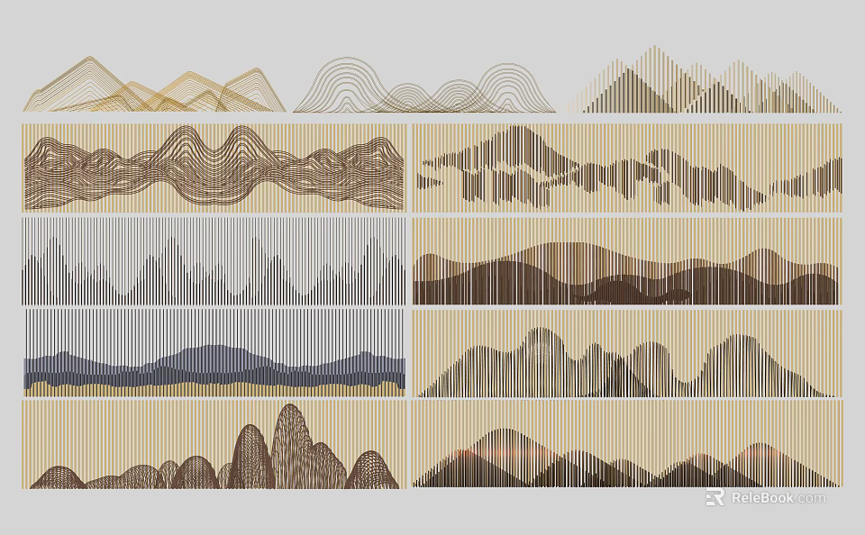 Abstract Geometric Line Design Building Exterior Wall With Mountain Shaped Textures And Multicolor Patterns 3d model