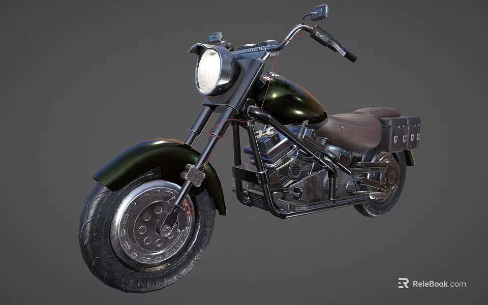 Classic Vintage Motorcycle With Green Body Leather Seat And Chrome Headlight Design 3d model 