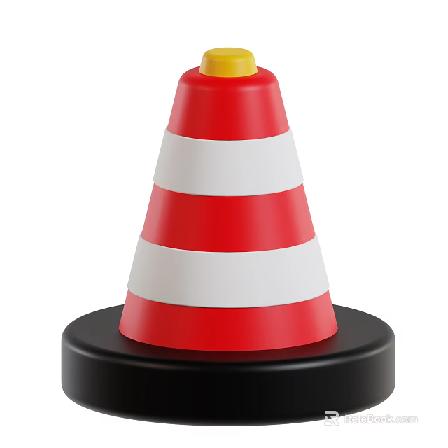 Red And White Striped Traffic Cone With Yellow Top And Black Base 3d model 