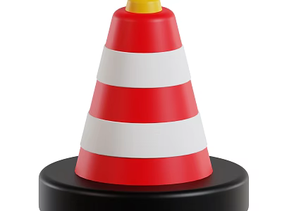 Red And White Striped Traffic Cone With Yellow Top And Black Base 3d model