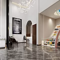 Elegant Marketing Center Interior Design With Chandeliers Reception Desk And Display Shelves