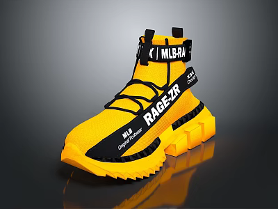 Yellow High Top Sneakers With Black Straps Dynamic RAGE-ZR MILBAR Branding And Chunky Sole Design 3d model