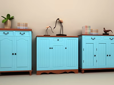 Blue Entryway Console Tables And Side Cabinets With Potted Plant Books And Decorative Items 3d model