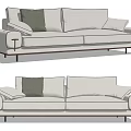 Modern Beige Fabric Double Sofa With Gray Green Pillows And Metal Legs
