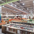 Well Lit Modern Supermarket Interior With Fresh Fruits And Organized Product Shelves