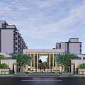Modern Sales Office Architecture Featuring Elegant Entrance Landscaped Gardens And Surrounding High Rises