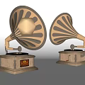 Vintage Gramophones With Brass Horns And Wooden Bases For Home Decor