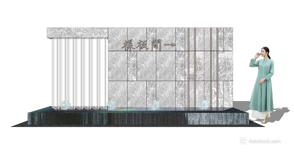 Contemporary Feature Wall Design With Marble Texture Vertical Lines And Lighting Effects 3d model 