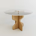 Modern Functional Table With Round Transparent Glass Top And Wooden Geometric Base